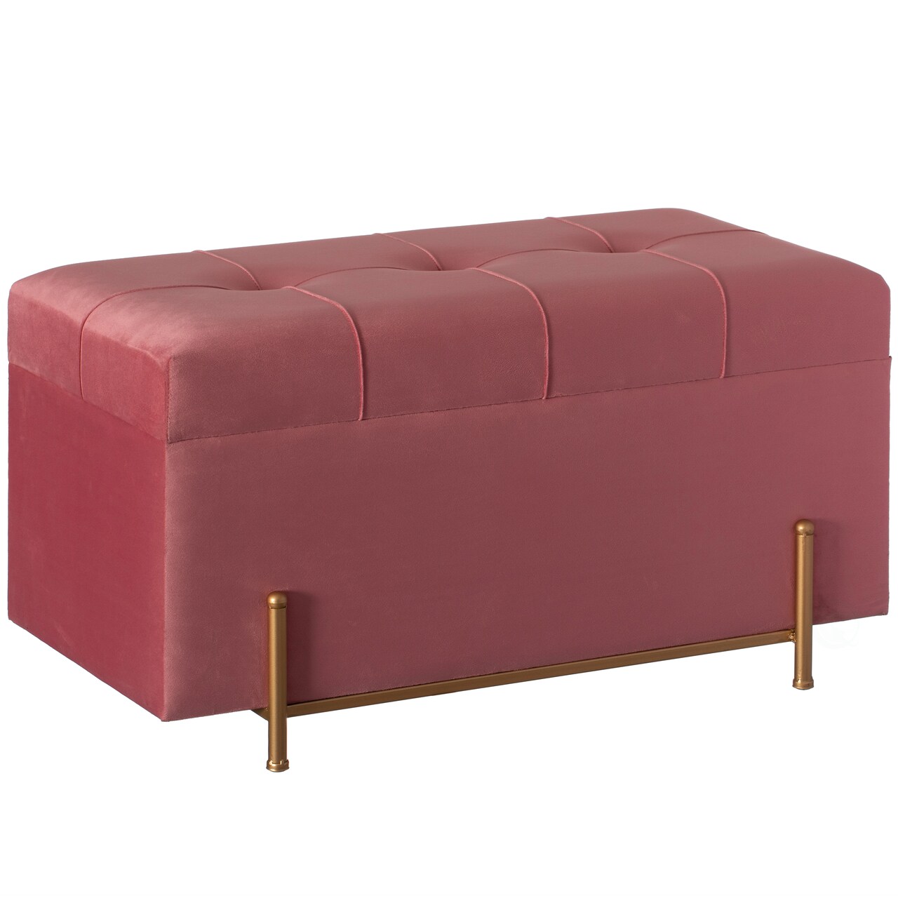 Large Rectangle Velvet Storage Ottoman Stool Box with Golden Legs | Decorative Sitting Bench for Living Room Home Decor with Cylindrical Golden Support